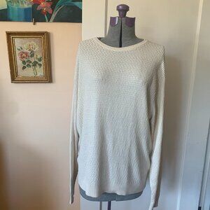 VTG 100% Silk Sweater Sz M Cream Ivory Textured Knit Crew Neck Pull Oversized